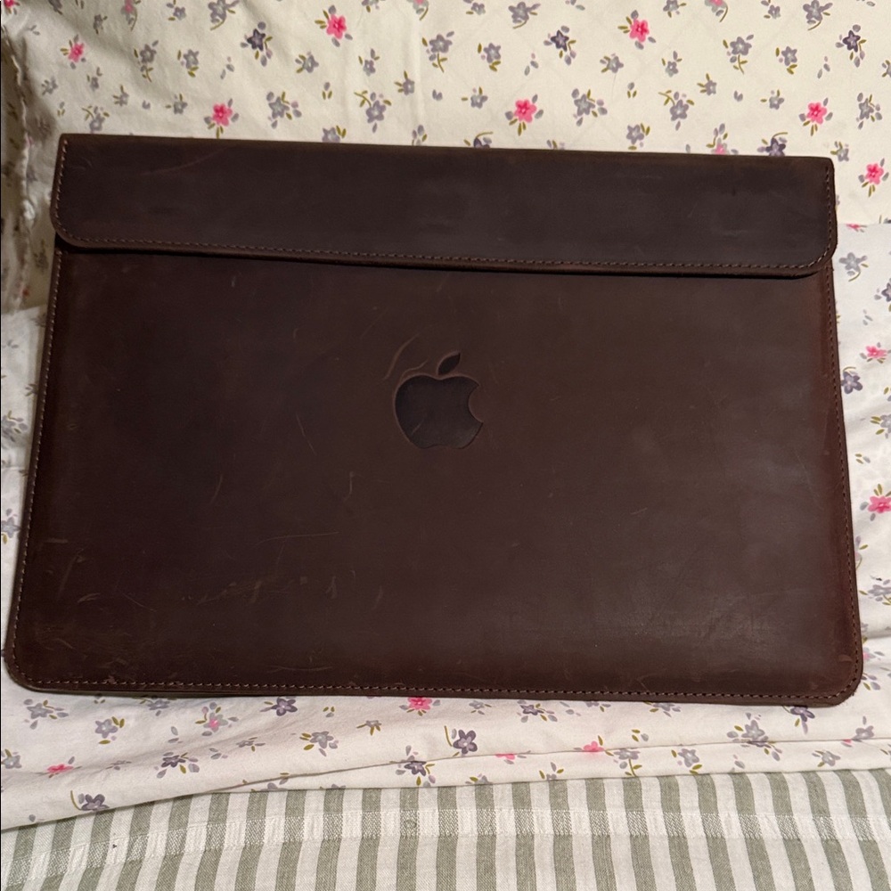 Apple Dark Brown Leather MacBook Sleeve with Embossed Logo